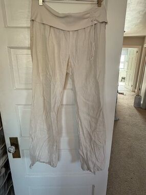 GUESS linen Cream Wide-Leg Drawstring Waist Pants